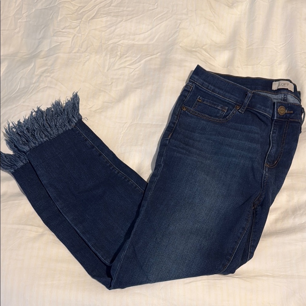 LOFT Blue Ankle Cropped Jeans with Raw-Edge Hem